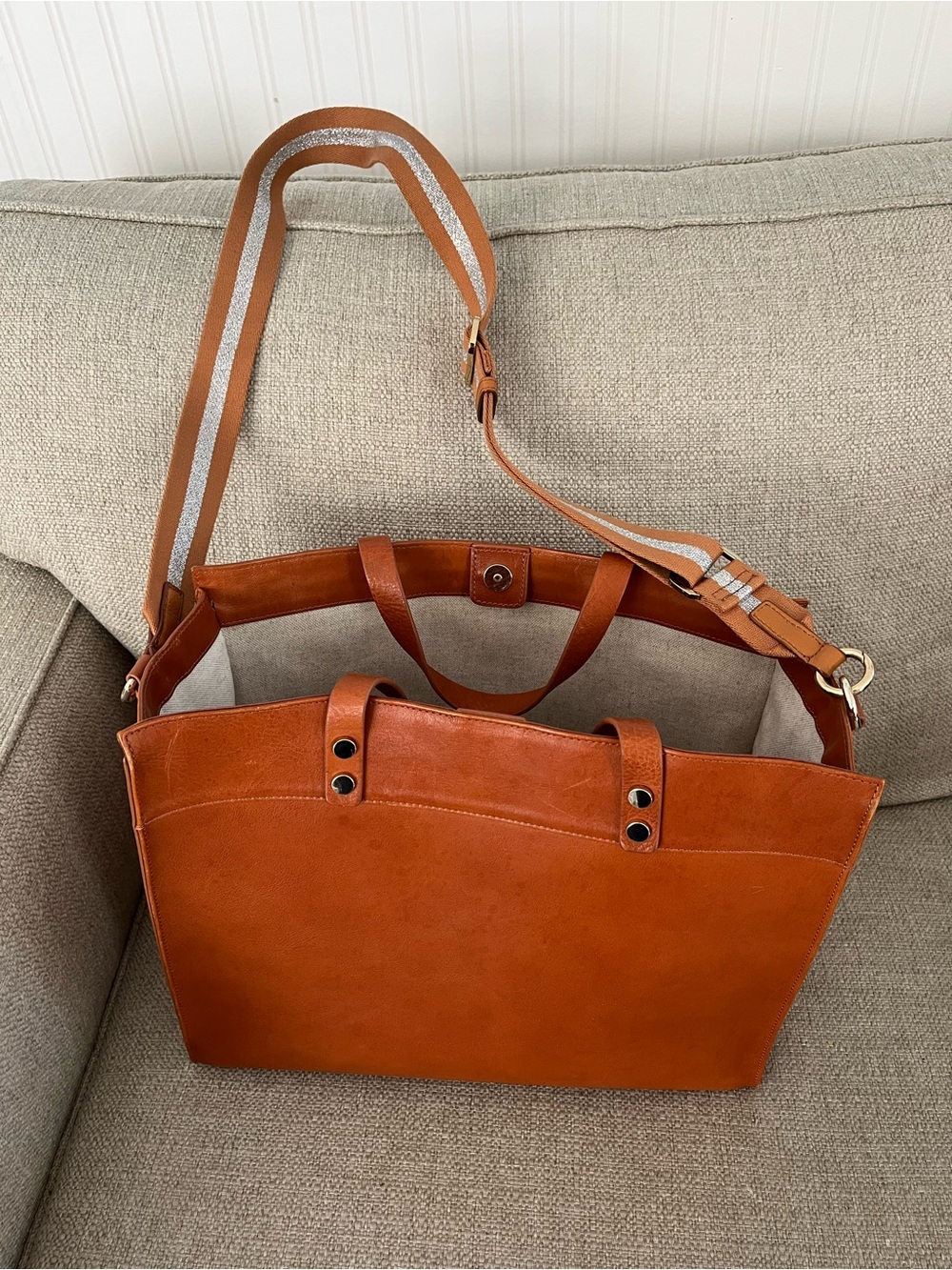 Leather Tote Bag in Cognac - Women Bags